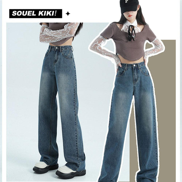High-waisted Blue Wide Leg Jeans Female 2022 New Casual Wide Leg Straight Wide Leg Lean Showing Legs Straight