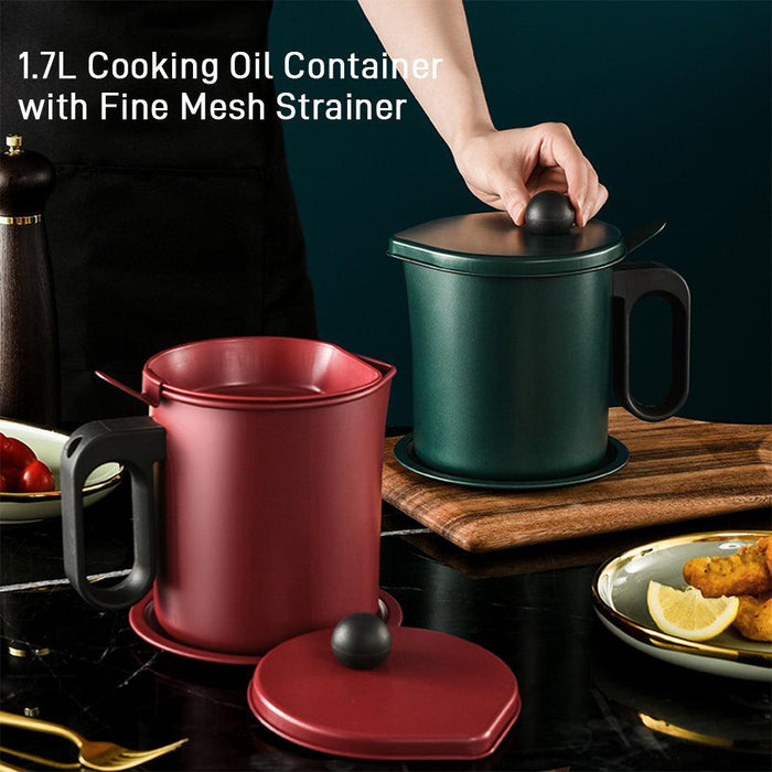 Cooking Oil Container with Fine Mesh Strainer 1.7L