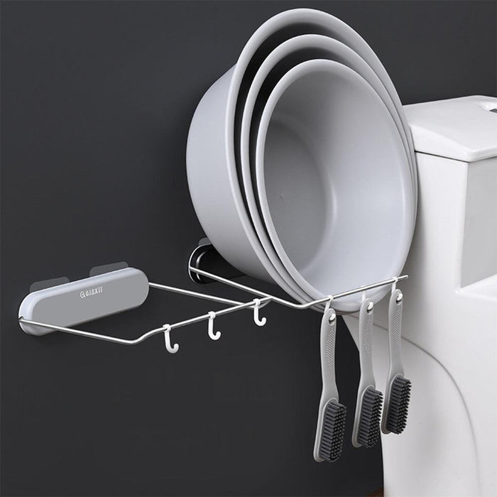 Foldble Washbasin Rack, Adhesive Drill Free Hanging Washbasin Rack with Hook