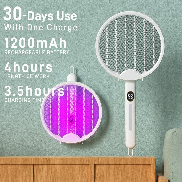 Electric Fly Swatter Racket Mosquito Zapper with Light Trap, Foldable Rechargeable Bug Zapper Racket
