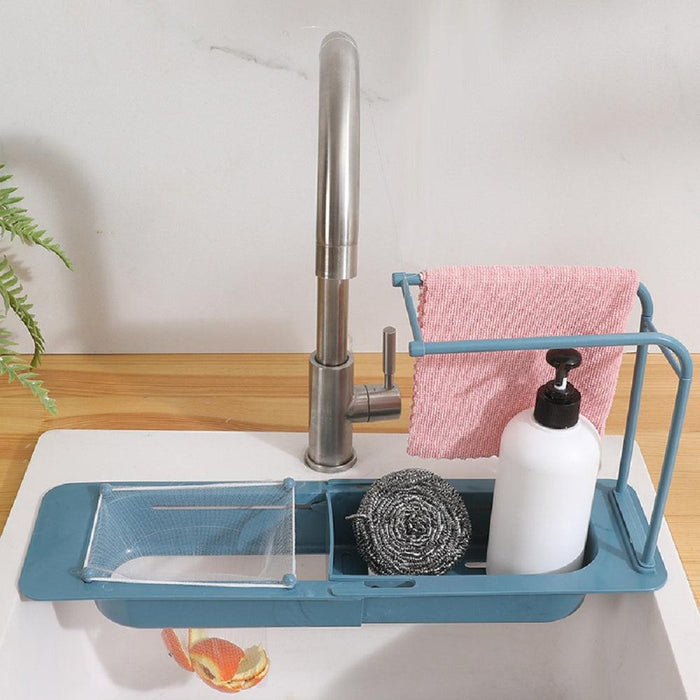 Kitchen Telescopic Sink Shelf, Expandable Sink Storage Rack with Towel Bar