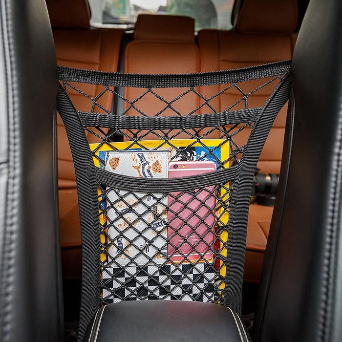 3-Layer Car Net Pocket Handbag Holder Car Seat Storage Mesh Organizer