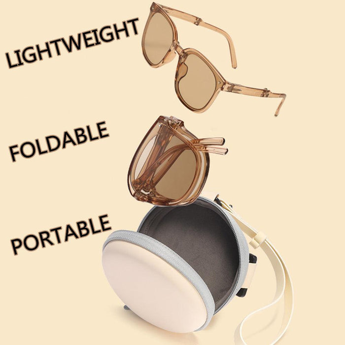 Women Polarized Foldable Round Chic Retro Sunglass 100% UV Blocking with Portable Box