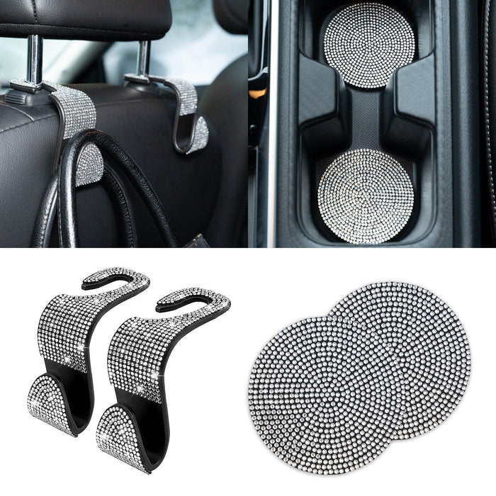 FUNUPUP Bling Car Cup Holder Coasters, 2.75" Anti-Slip Universal Car Coasters Insert Bling Crystal Rhinestone Car Accessories for Women (Silver)