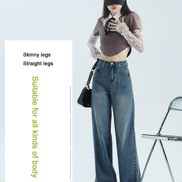 High-waisted Blue Wide Leg Jeans Female 2022 New Casual Wide Leg Straight Wide Leg Lean Showing Legs Straight