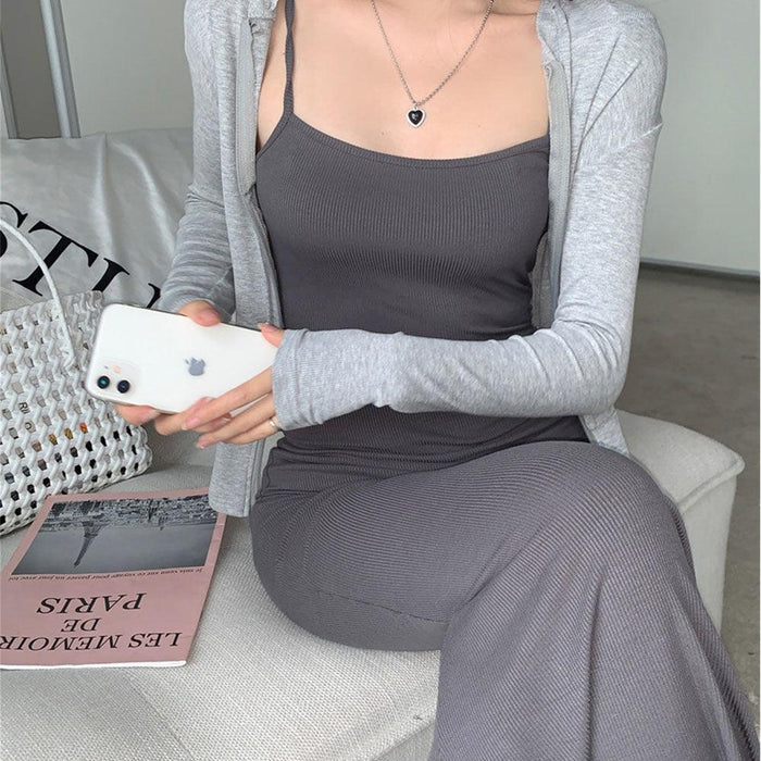 Women's Suspenders Fishtail Skirt Grey Tops  Early Autumn Sexy Suit