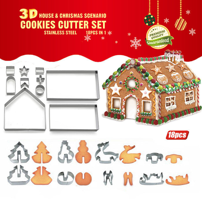 Christmas Gingerbread House Cookie Mold, 18-piece Set