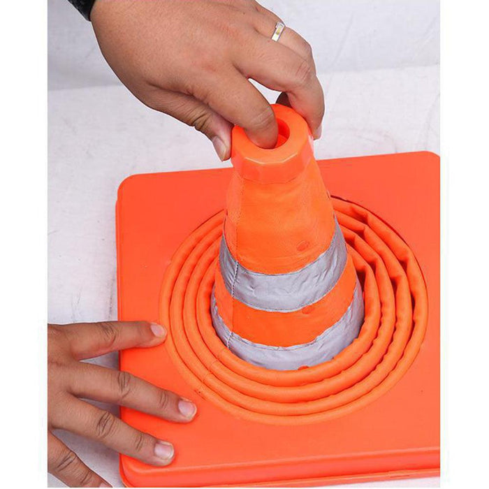 Foldable Traffic Cone, Safety Cone with LED Safety Road Parking Cone Driving Construction Cone Fluorescent Orange Pop Up Reflective Safety Traffic Cone(CAR85）