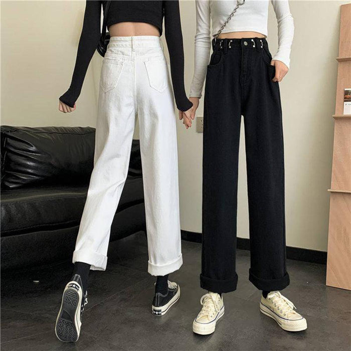 High waist straight jeans loose lean hundred wide leg large size pants