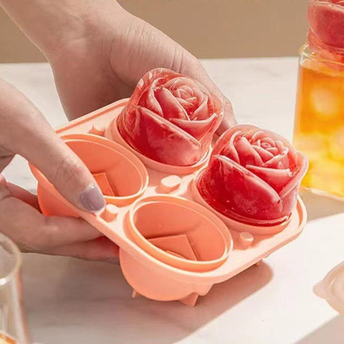 4 Compartment Rose Ice Cube Mold  Silicone Ice Box For Home Use