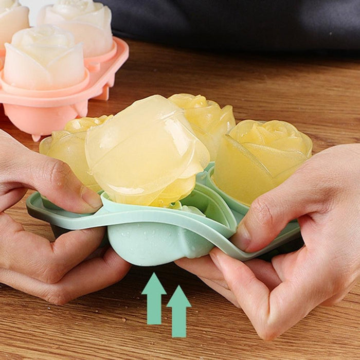 4 Compartment Rose Ice Cube Mold  Silicone Ice Box For Home Use