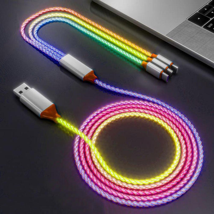 3 in 1 Multi Connectors Charger Cable USB Charging Cord Cool Visible LED Current Flowing Compatible with Cell Phones (CAR121)