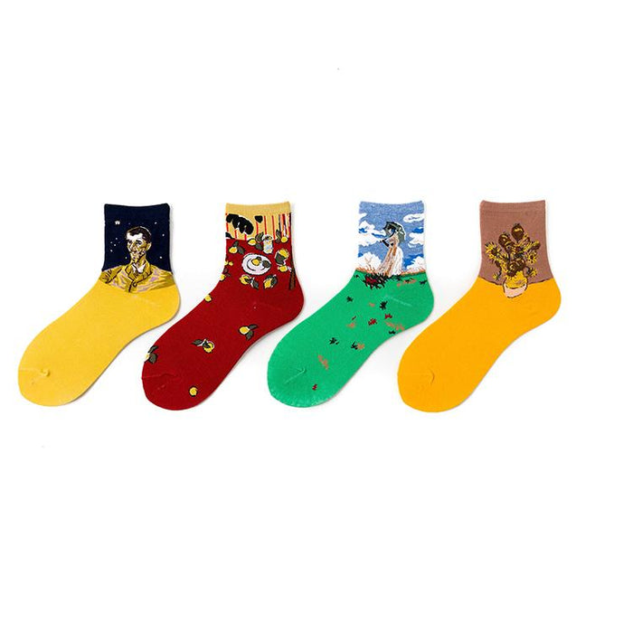 College Style Oil Painting Girl Socks