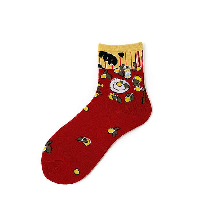 College Style Oil Painting Girl Socks