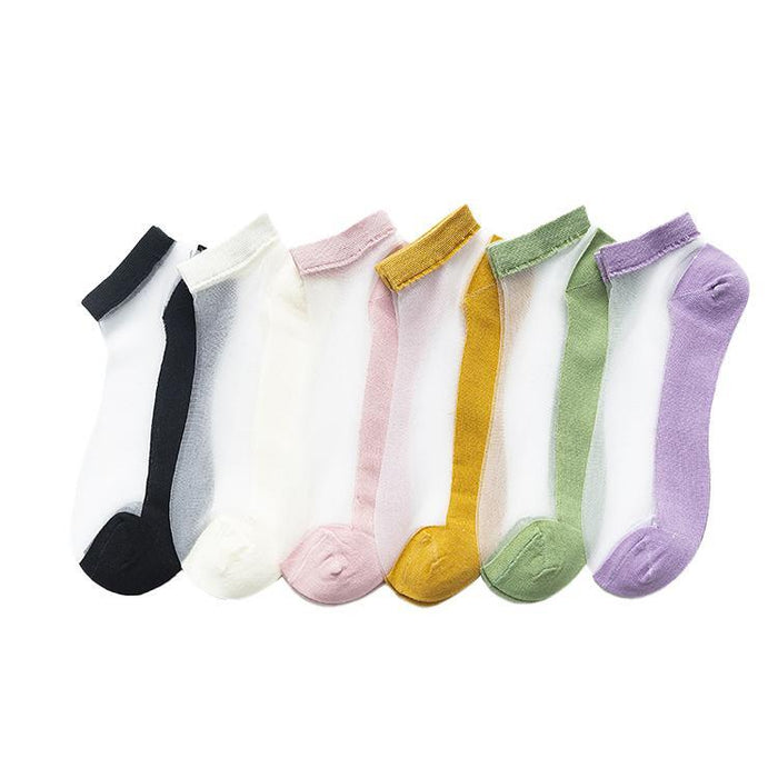 Ice Silk Solid Color Cute Low Socks