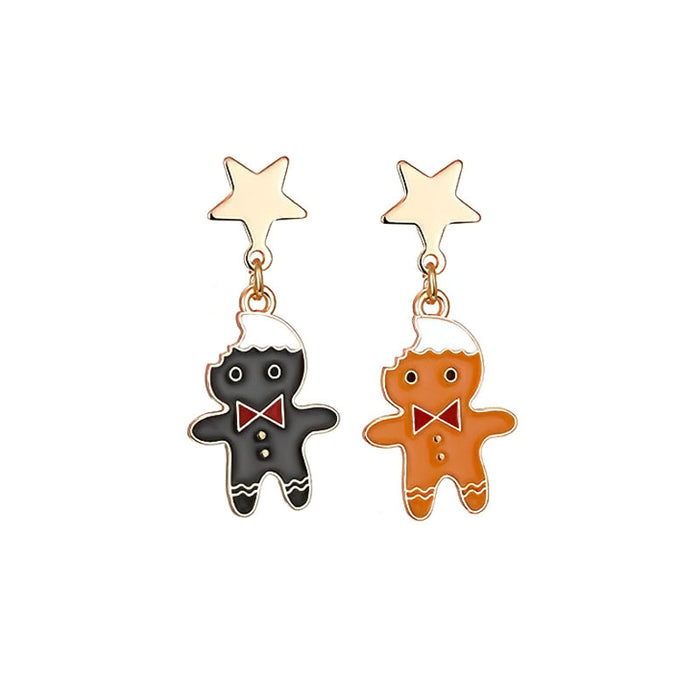 Christmas Gingerbread Man Earrings With Five Stars