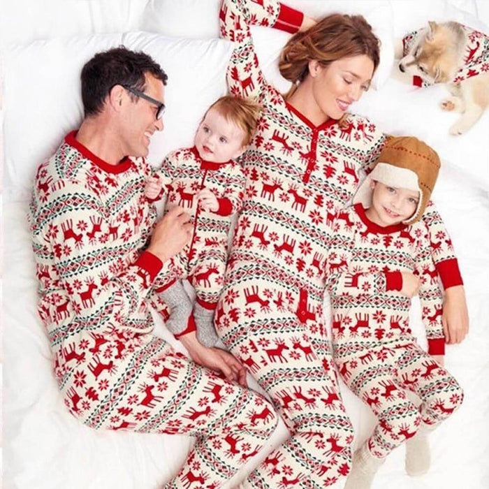 Christmas Deer and Snowflake Patterned Family Matching Pajamas Sets