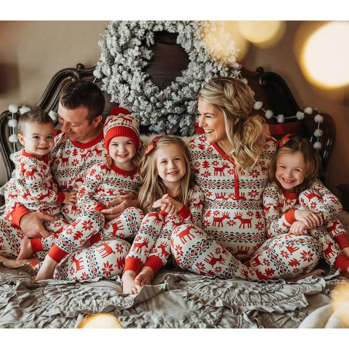 Christmas Deer and Snowflake Patterned Family Matching Pajamas Sets