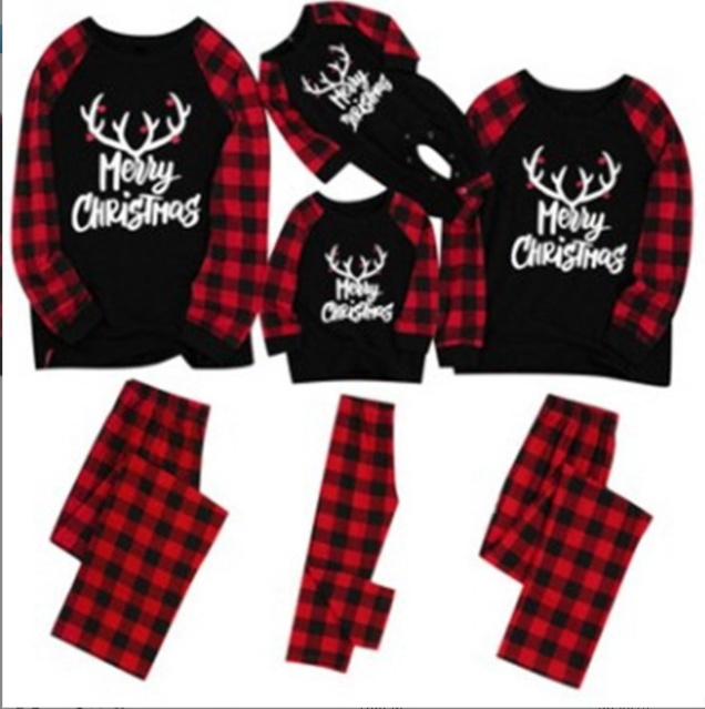 Christmas Alphabet Antlers Printed Parent-child Pajama Set (with Pet Dog Clothes)