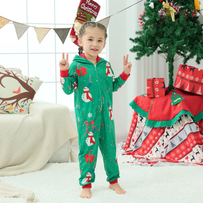 Christmas Snowman Green Parent-child One-piece Pajama Set 