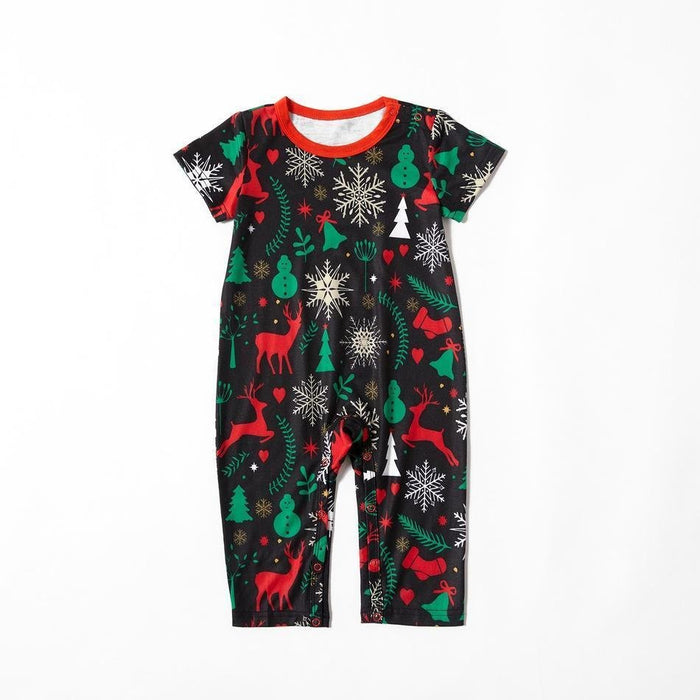 Merry Christmas Snowman Reindeer Print Short sleeve Top and Pants Family Matching Pajamas Set