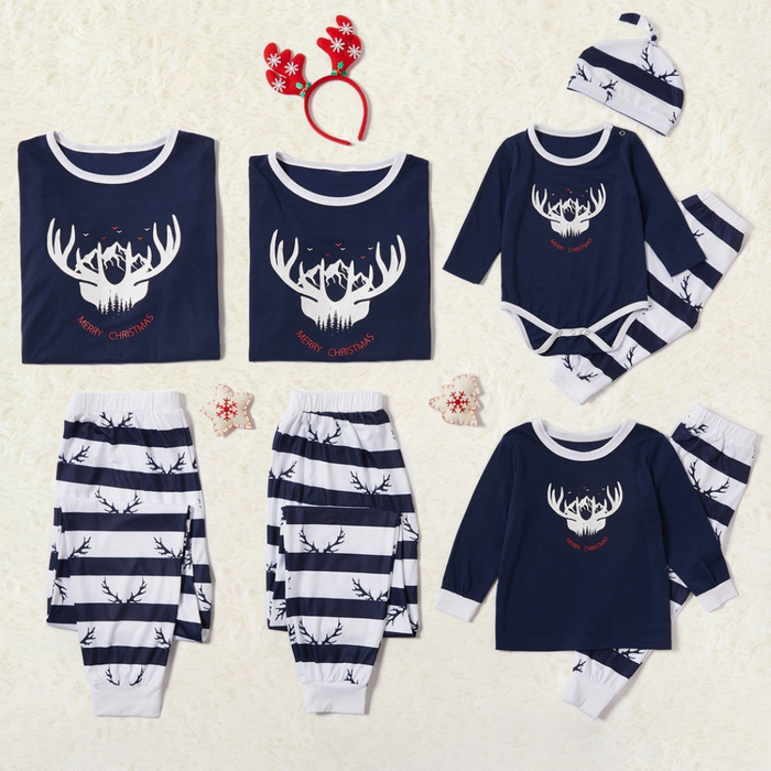 Christmas Antlers Stripe Print Parent-child Pajamas Set