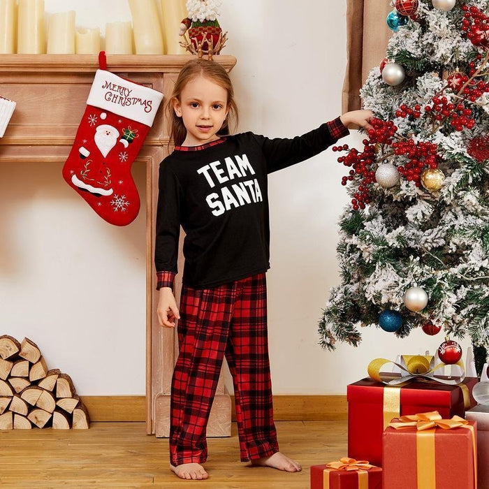 Christmas Team Santa Letter Print Buffalo Plaid Family Matching Pajamas Sets (with Pet Dog Clothes)