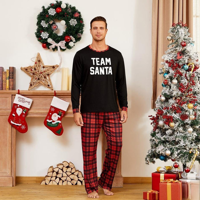 Christmas Team Santa Letter Print Buffalo Plaid Family Matching Pajamas Sets (with Pet Dog Clothes)