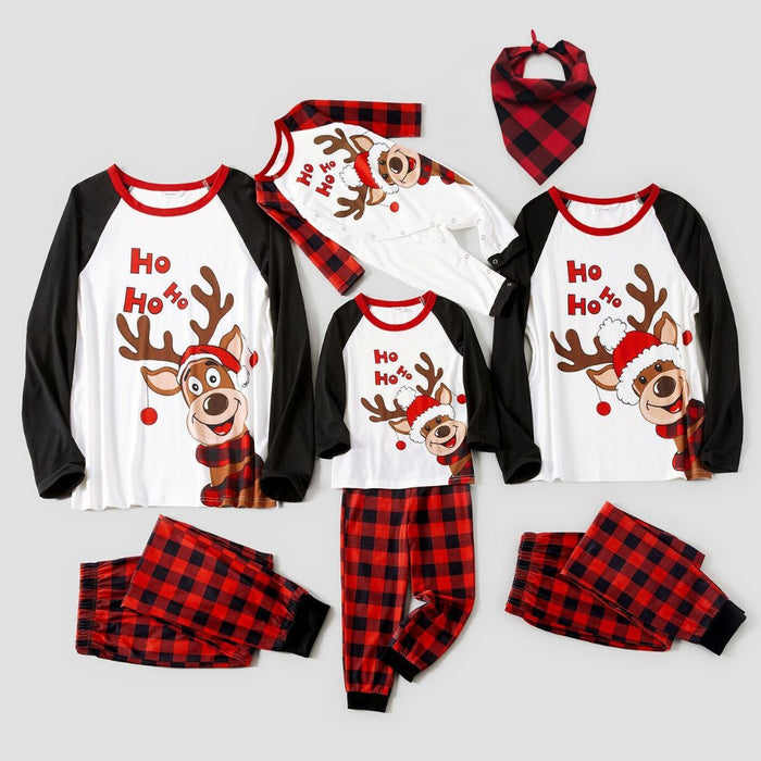 Christmas Plaid Print Round-neck Parent-child Pajamas Set (with Pet Dog Clothes)